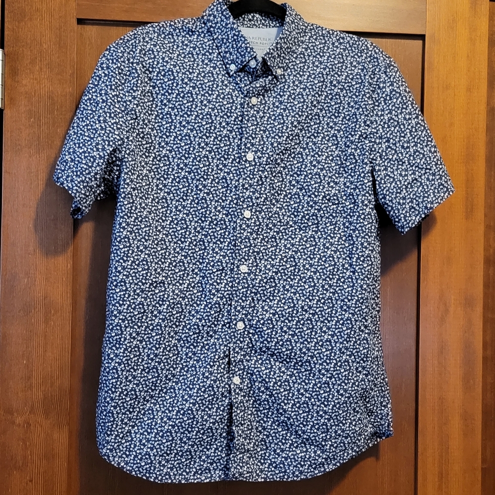 Banana Republic Men's Blue Floral Shirt Luxe Stretch Poplin Medium Slim Fit - Picture 2 of 4